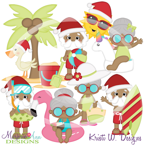 Santa & Mrs Summer Vacation-Dark Skin SVG Cutting Files+Clipart - Click Image to Close